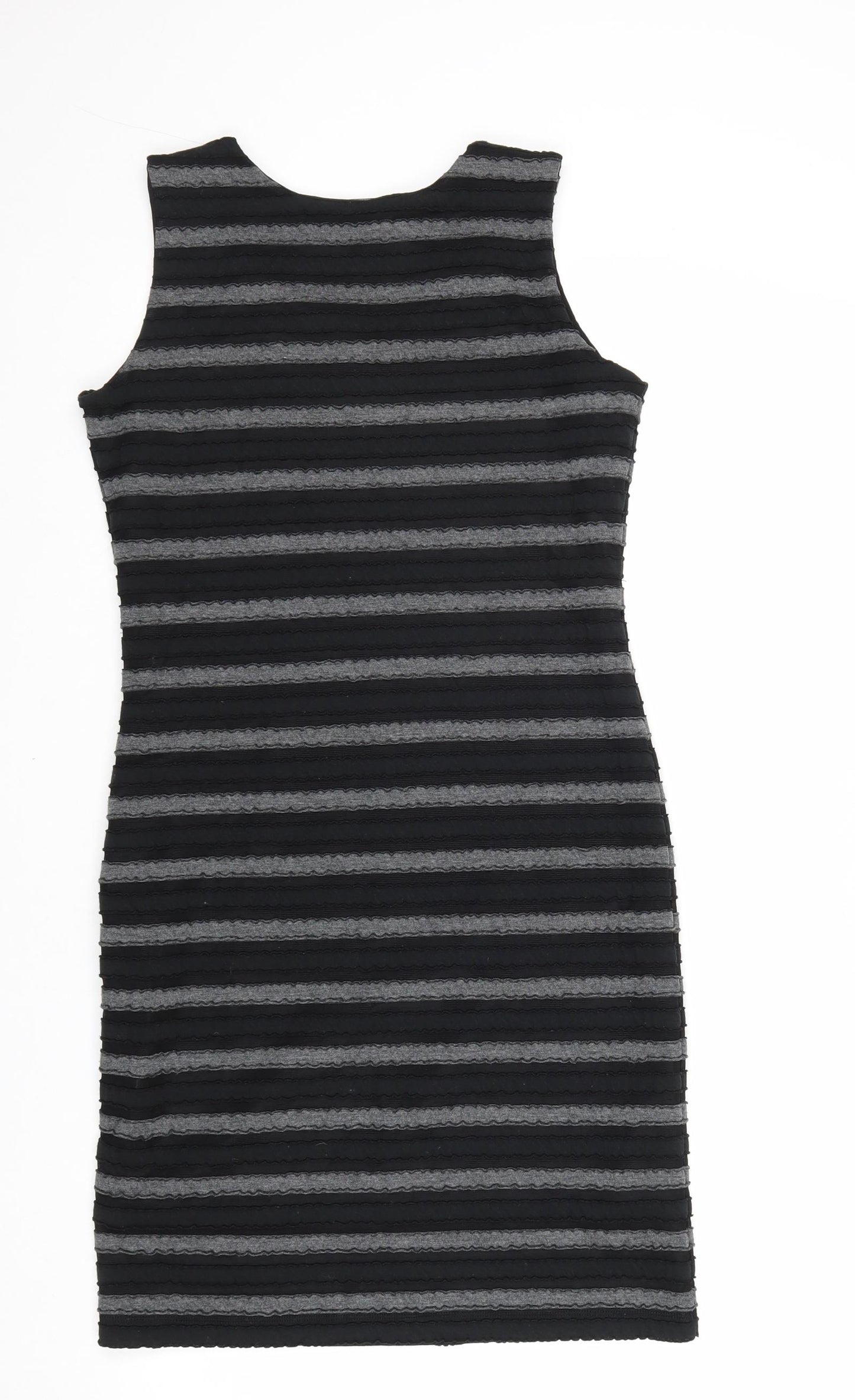 Kische Womens Black Striped Polyester Tank Dress Size M Round Neck Pullover