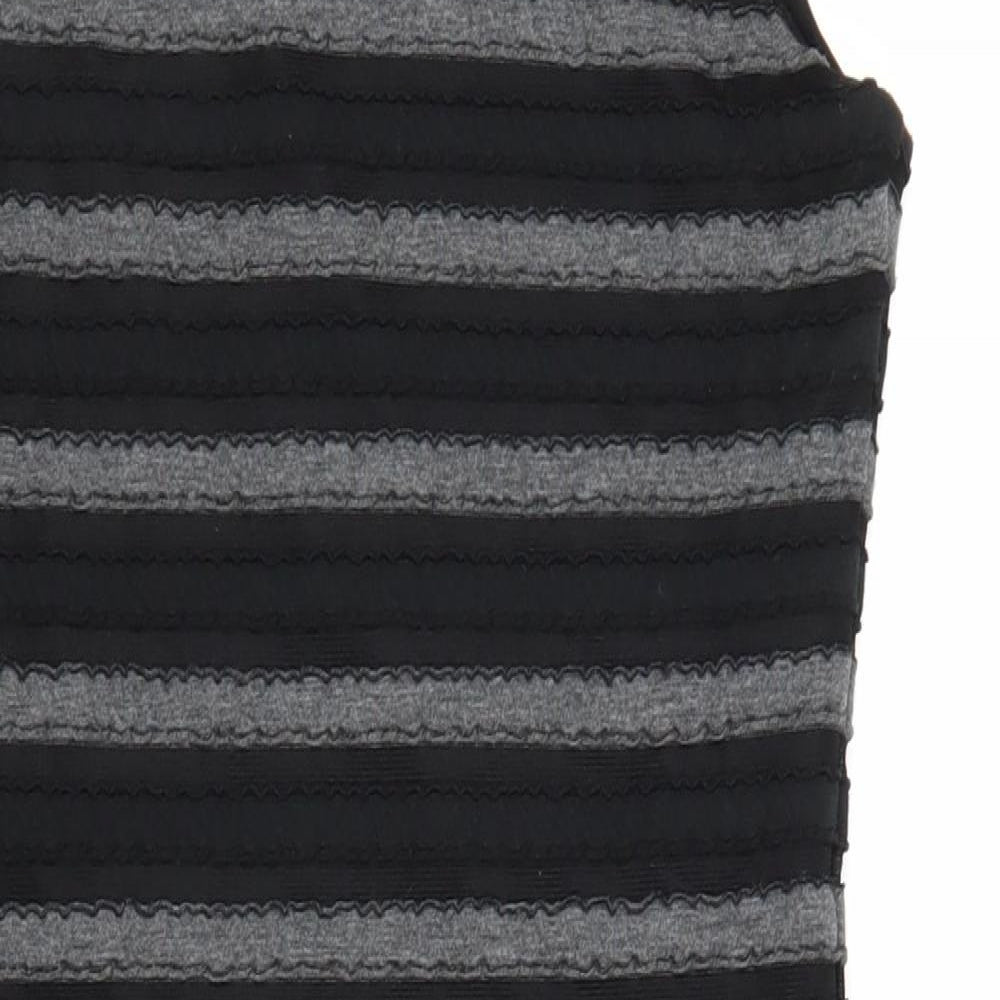 Kische Womens Black Striped Polyester Tank Dress Size M Round Neck Pullover