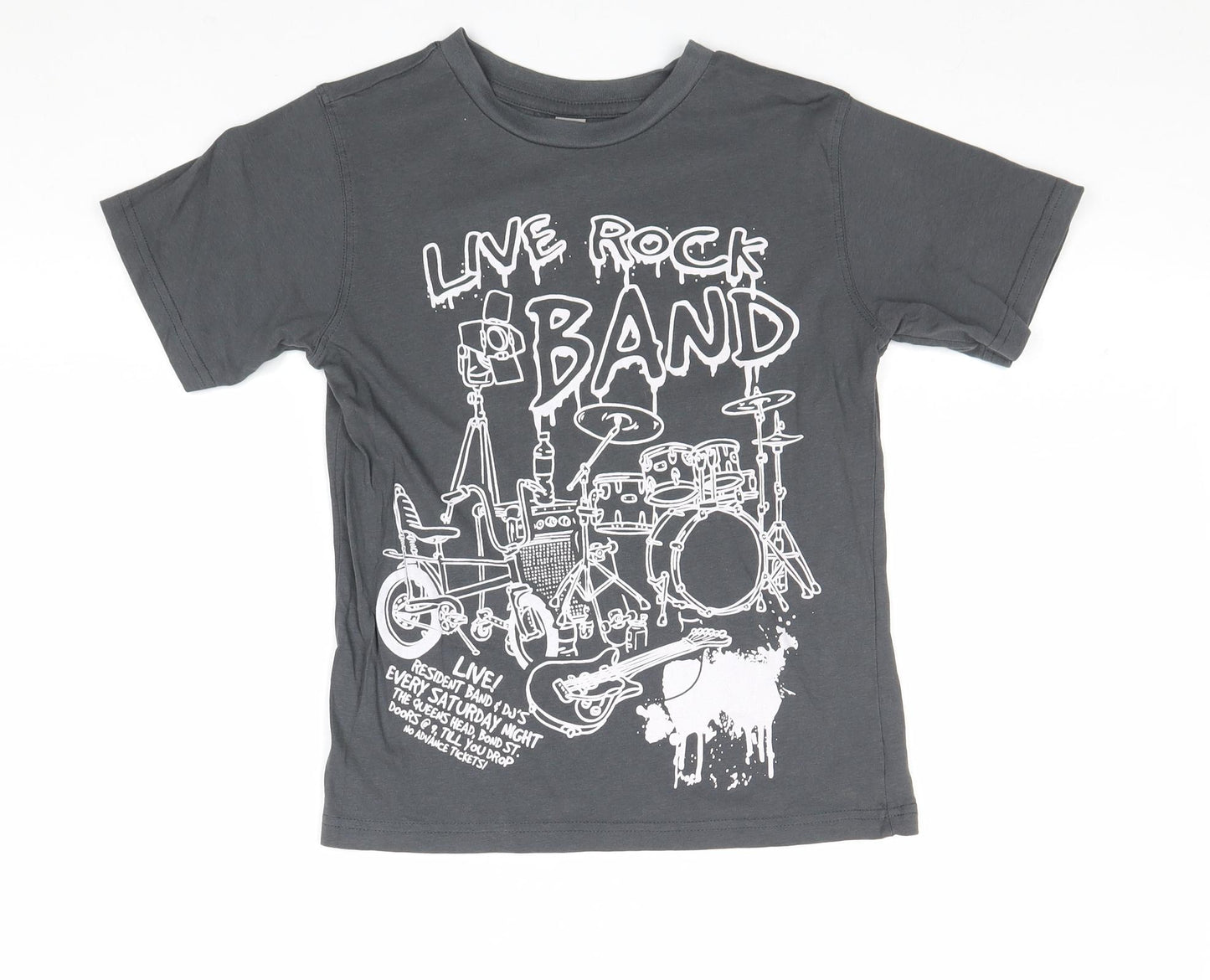 TU Boys Grey Cotton Pullover T-Shirt Size 9 Years Crew Neck Pullover - Rock Band