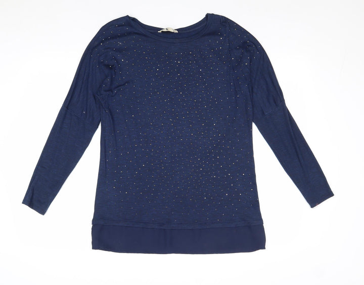 TU Womens Blue Boat Neck Viscose Pullover Jumper Size 10