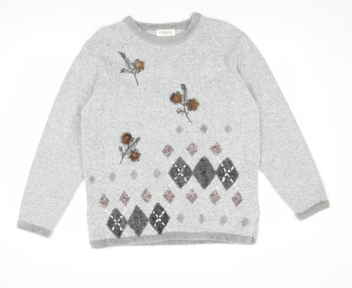 Fabrizo Womens Grey Boat Neck Acrylic Pullover Jumper Size S