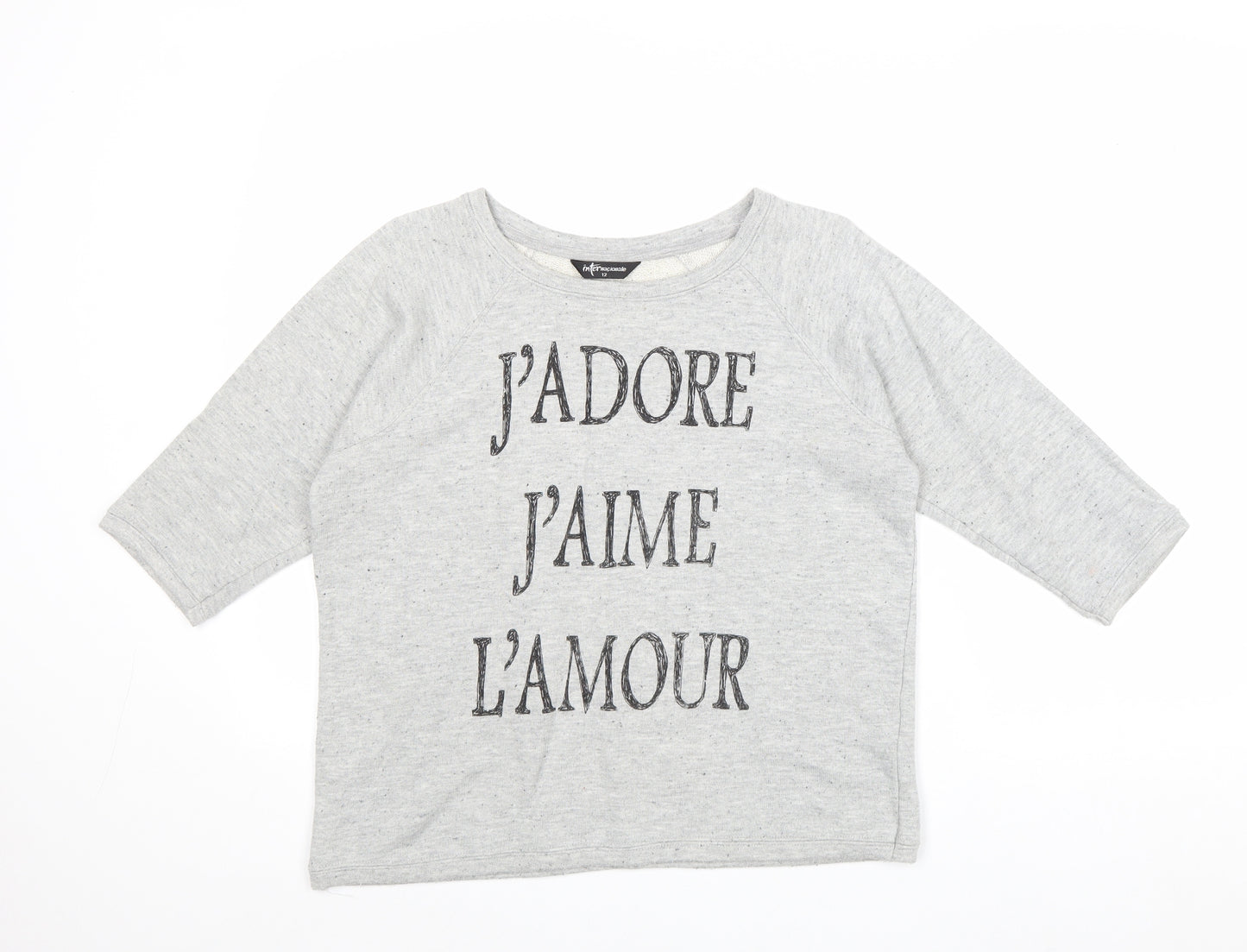Internacionale Womens Grey Polyester Pullover Sweatshirt Size 12 Pullover - J'Adore J'Aime L'Amour
