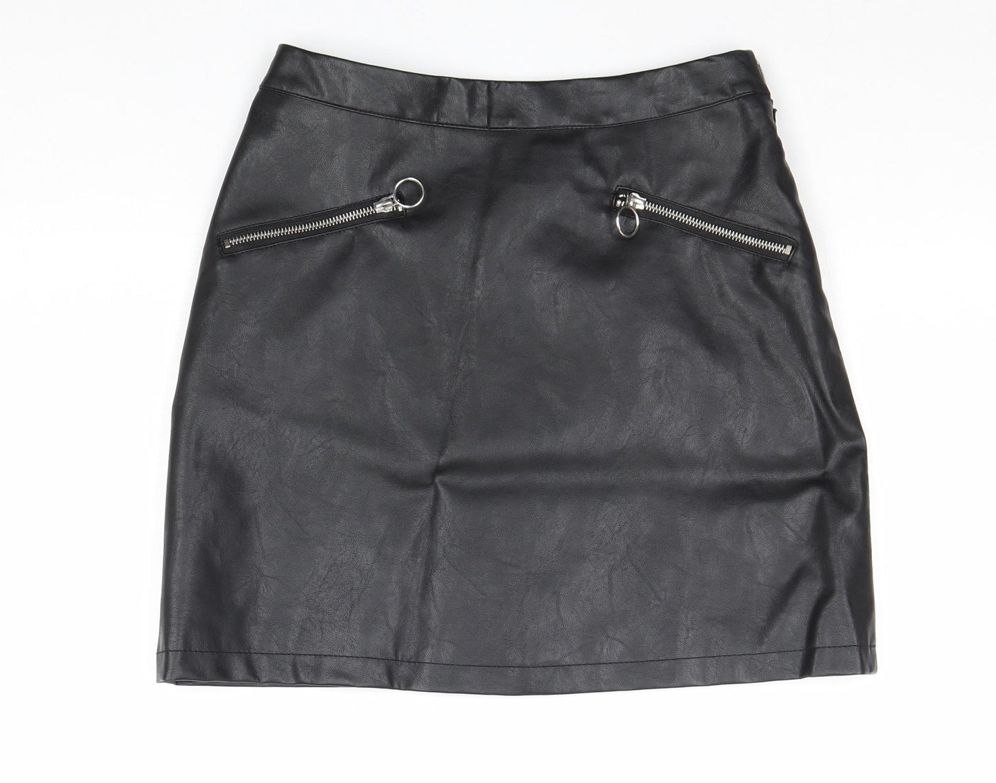 primark] Womens Black Polyurethane Mini Skirt Size 8 Zip