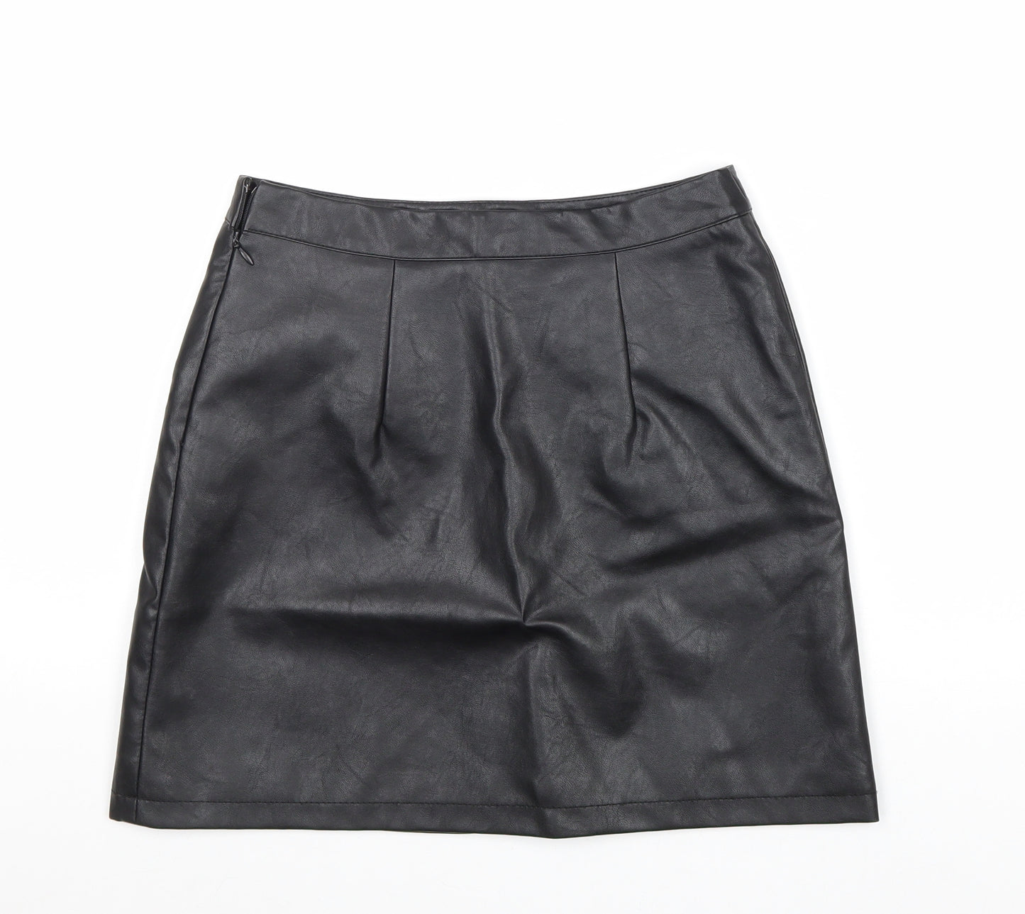 primark] Womens Black Polyurethane Mini Skirt Size 8 Zip