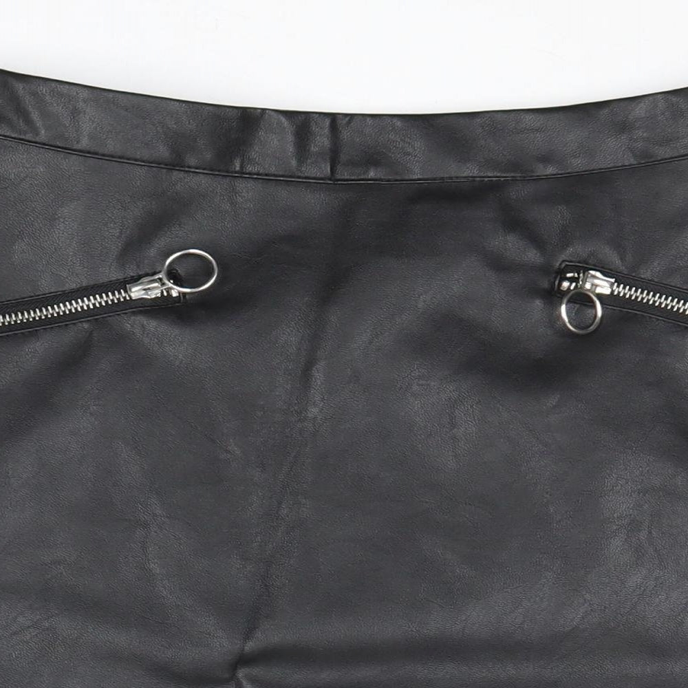 primark] Womens Black Polyurethane Mini Skirt Size 8 Zip