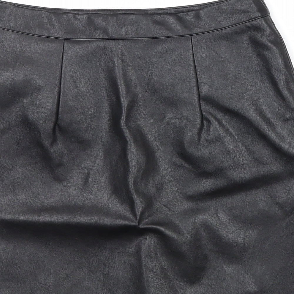 primark] Womens Black Polyurethane Mini Skirt Size 8 Zip