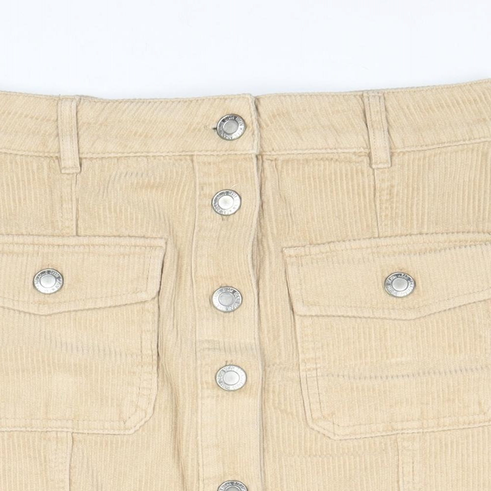 Stradivarius Womens Brown Cotton Mini Skirt Size 6 Button
