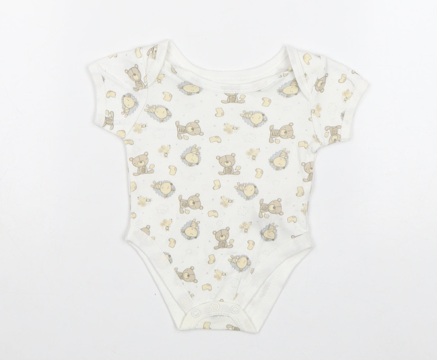 Earlydays Baby White Geometric 100% Cotton Babygrow One-Piece Size 0-3 Months Snap - Teddies