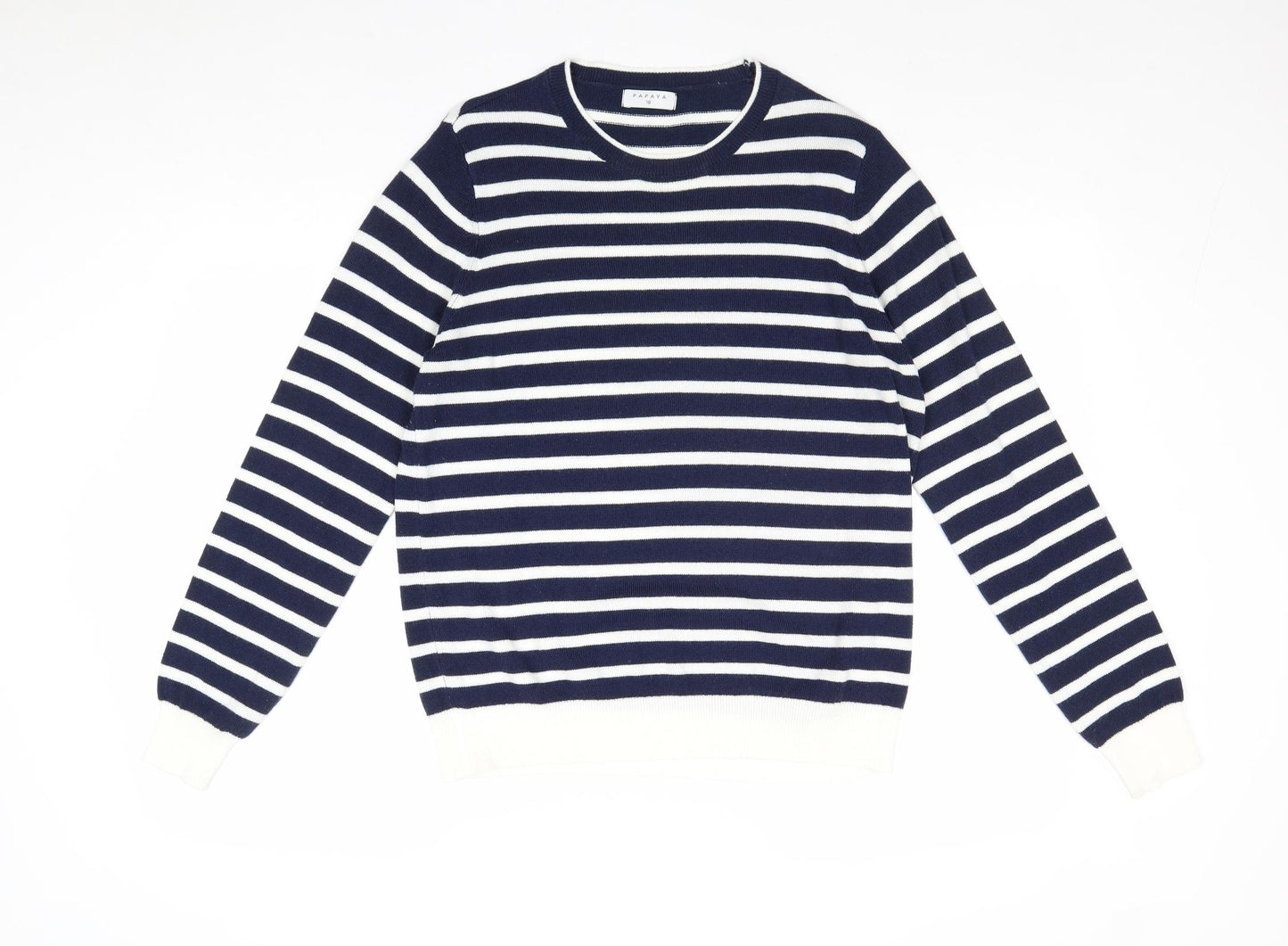 Papaya Womens Blue Boat Neck Striped Acrylic Pullover Jumper Size 16
