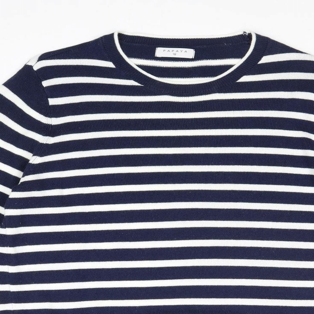 Papaya Womens Blue Boat Neck Striped Acrylic Pullover Jumper Size 16