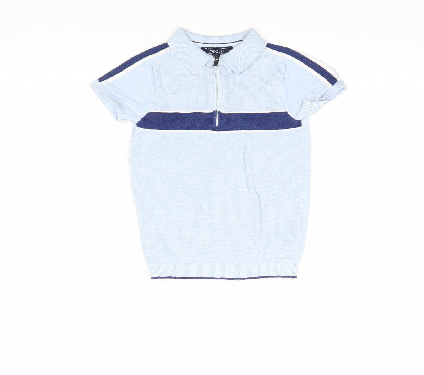 NEXT Boys Blue Striped 100% Cotton Pullover Polo Size 4 Years Collared Zip