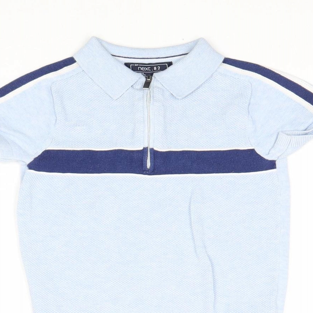 NEXT Boys Blue Striped 100% Cotton Pullover Polo Size 4 Years Collared Zip