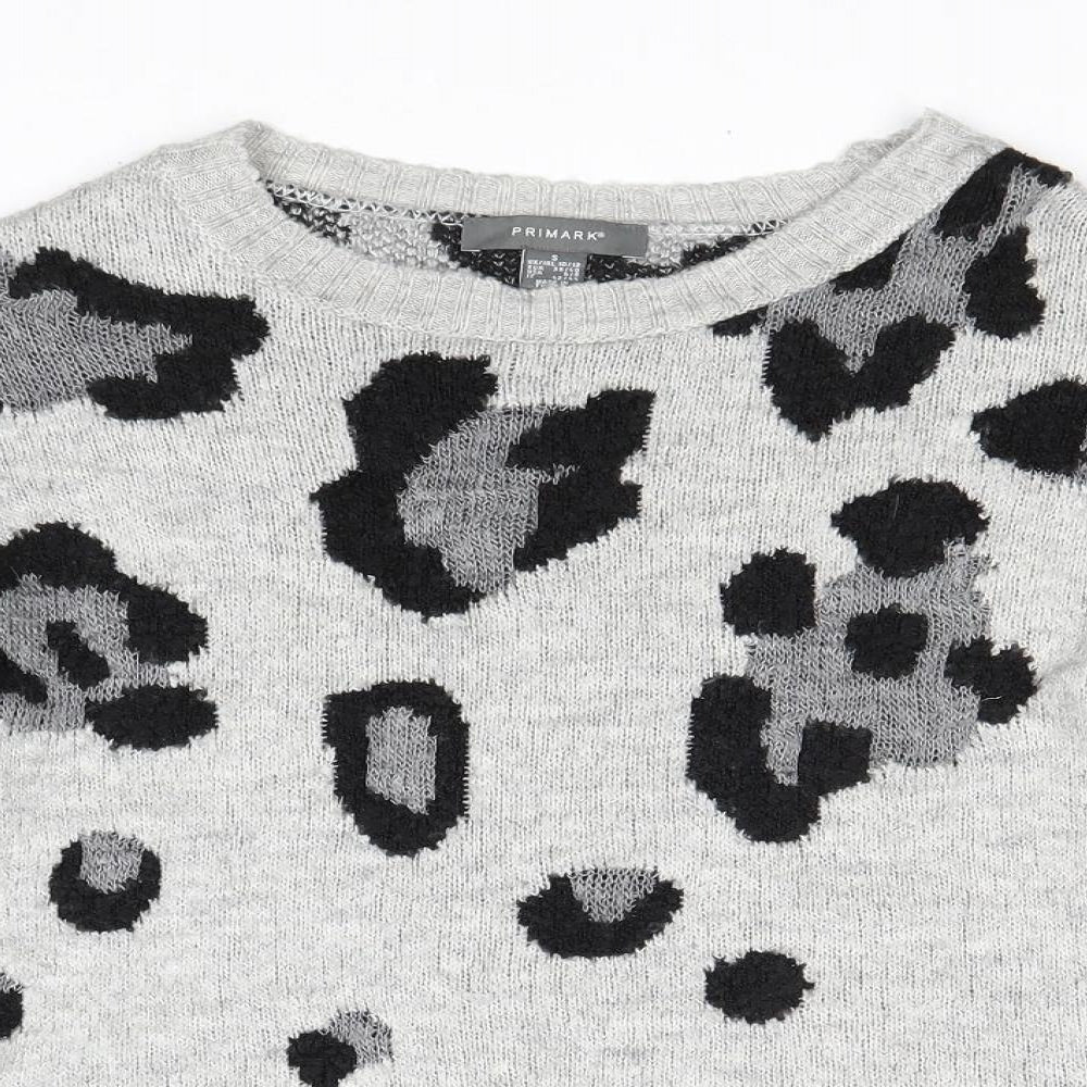 Primark Womens Grey Boat Neck Animal Print Acetate Pullover Jumper Size 10 - Contrasting Trim