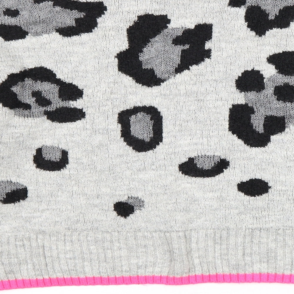 Primark Womens Grey Boat Neck Animal Print Acetate Pullover Jumper Size 10 - Contrasting Trim