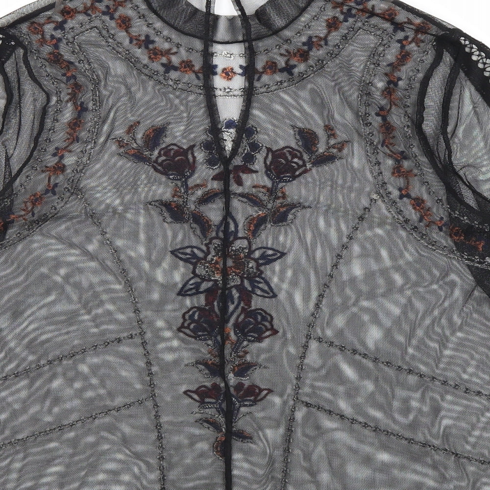 River Island Womens Black Floral Polyester Basic T-Shirt Size 10 Round Neck