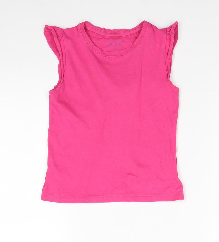 John Lewis Girls Pink 100% Cotton Basic Tank Size 6 Years Round Neck Pullover