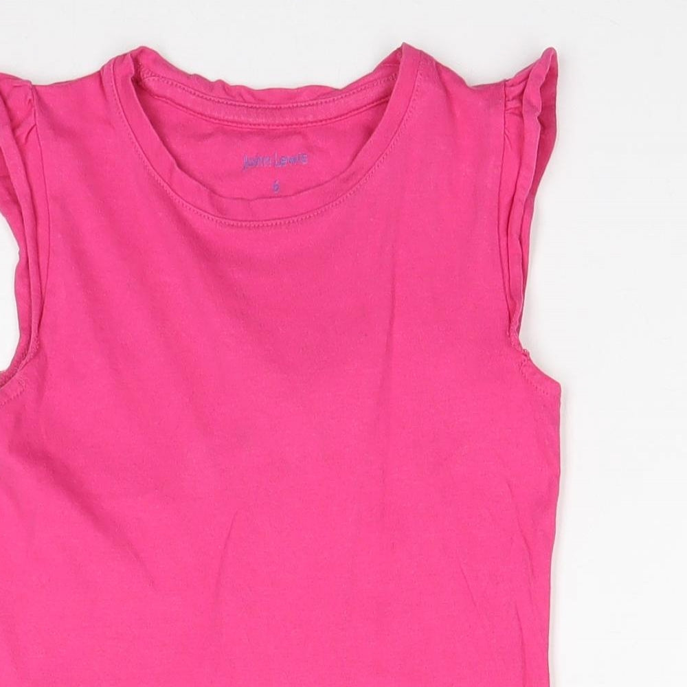 John Lewis Girls Pink 100% Cotton Basic Tank Size 6 Years Round Neck Pullover