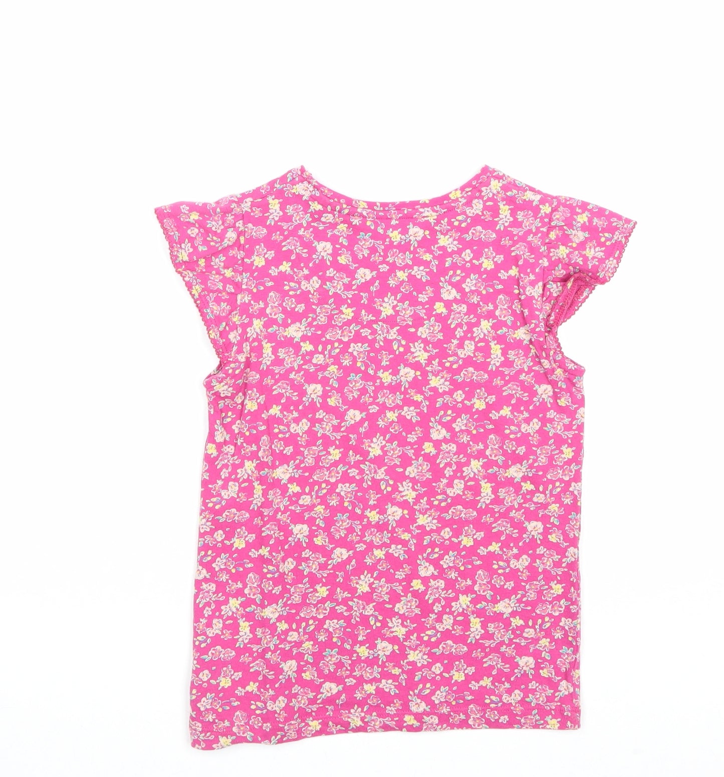 Preworn Girls Pink Floral 100% Cotton Basic T-Shirt Size 6 Years Round Neck Pullover