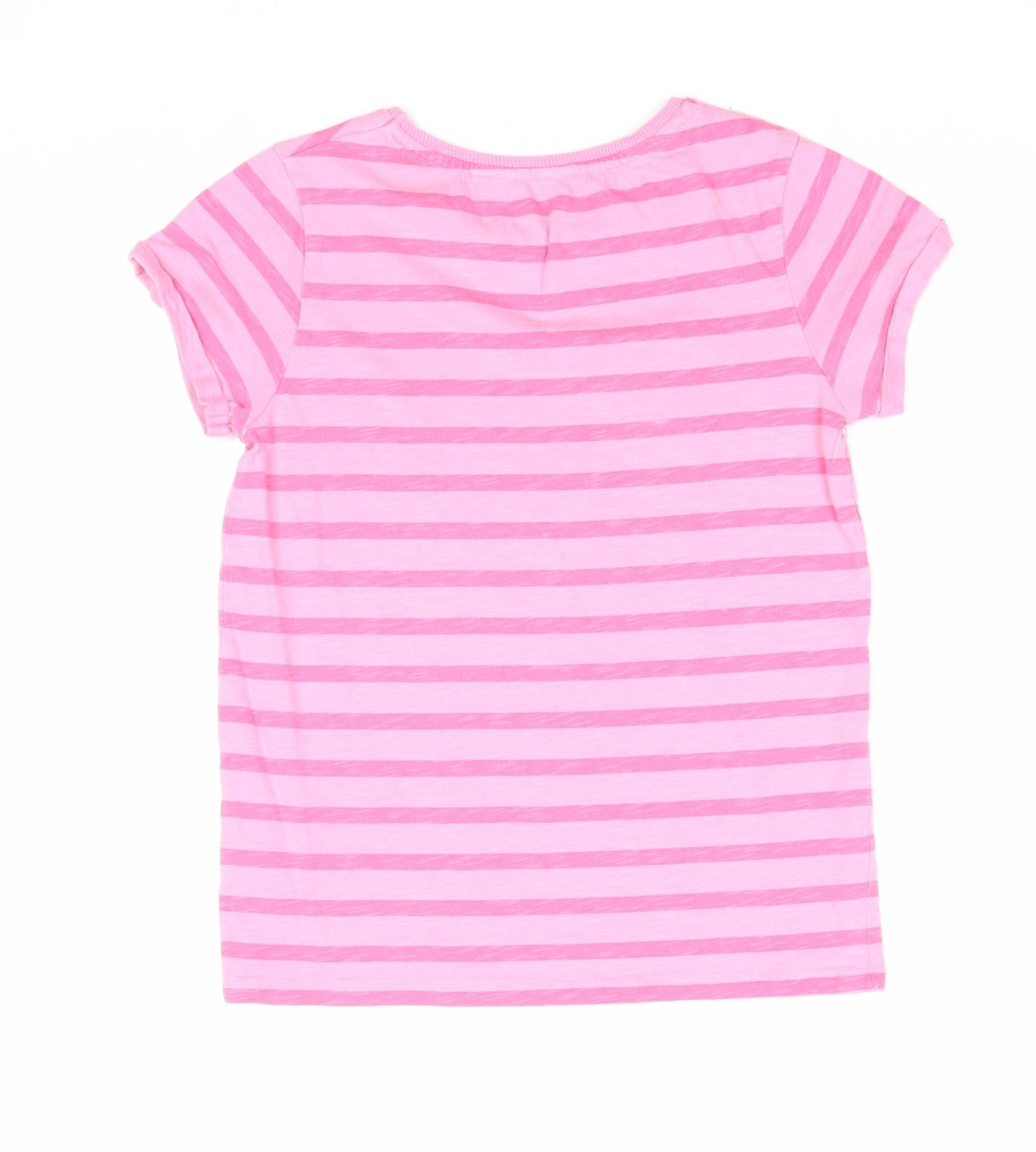NEXT Girls Pink Striped 100% Cotton Basic T-Shirt Size 9 Years Round Neck Pullover - Dad He Is Awesome