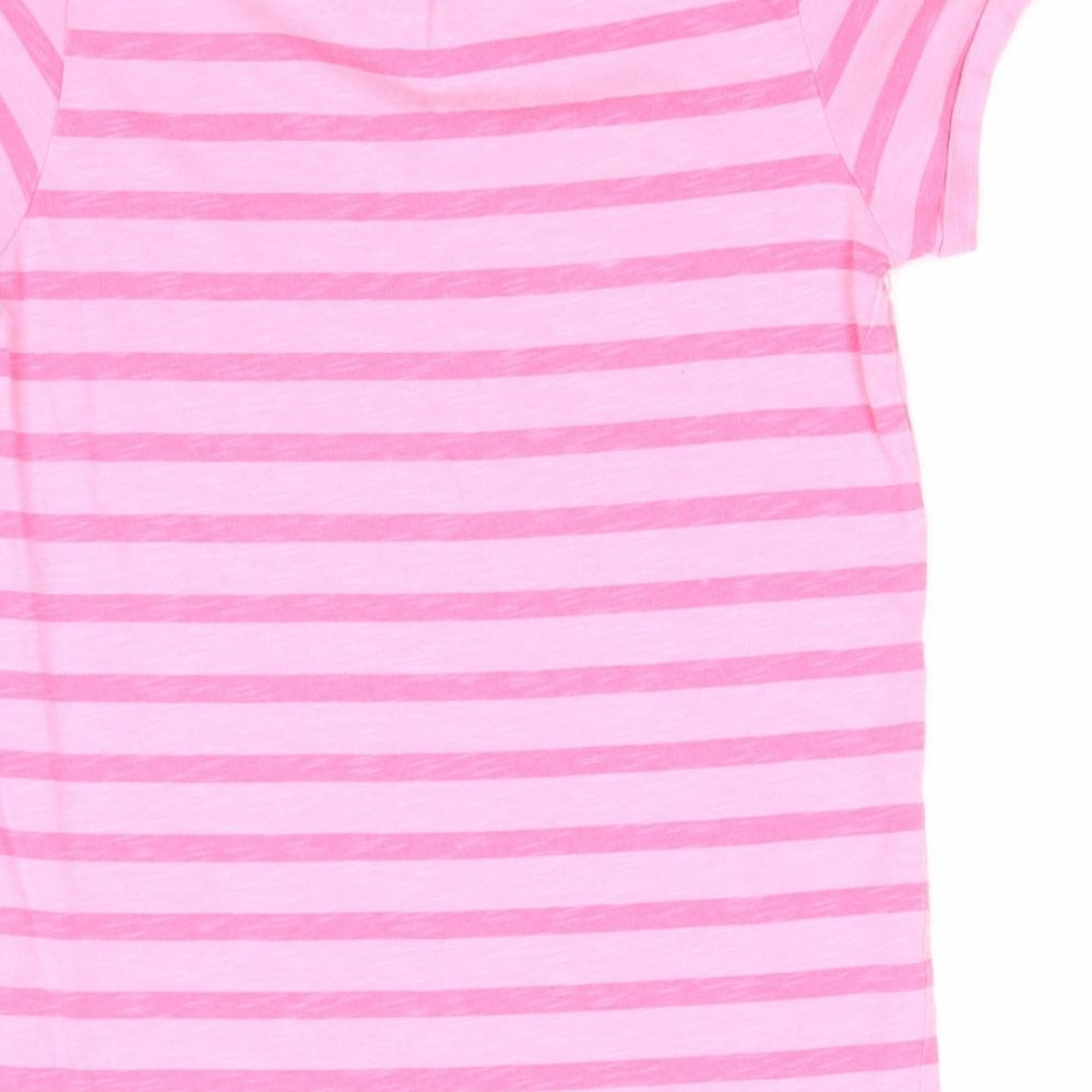 NEXT Girls Pink Striped 100% Cotton Basic T-Shirt Size 9 Years Round Neck Pullover - Dad He Is Awesome