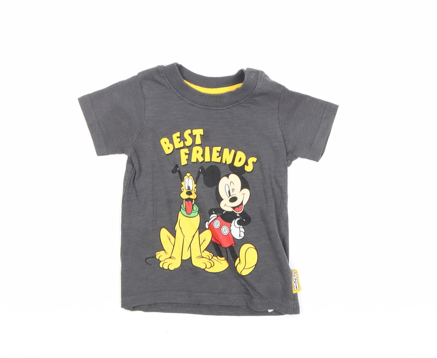 Primark Boys Grey 100% Cotton Basic T-Shirt Size 6-9 Months Round Neck Snap - Mickey Mouse