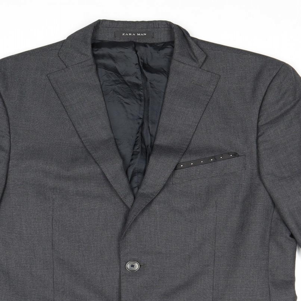 Zara Mens Grey Polyester Jacket Suit Jacket Size 42 Regular