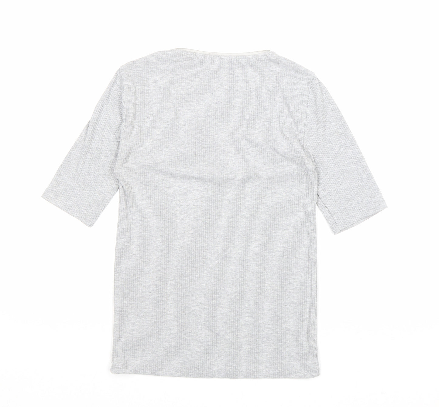 Stradivarius Womens Grey Polyester Basic T-Shirt Size S V-Neck