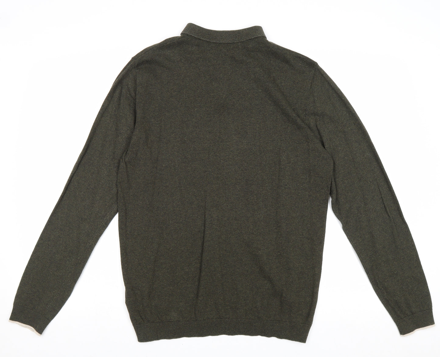 Matalan Mens Green Collared Cotton Pullover Jumper Size M Long Sleeve