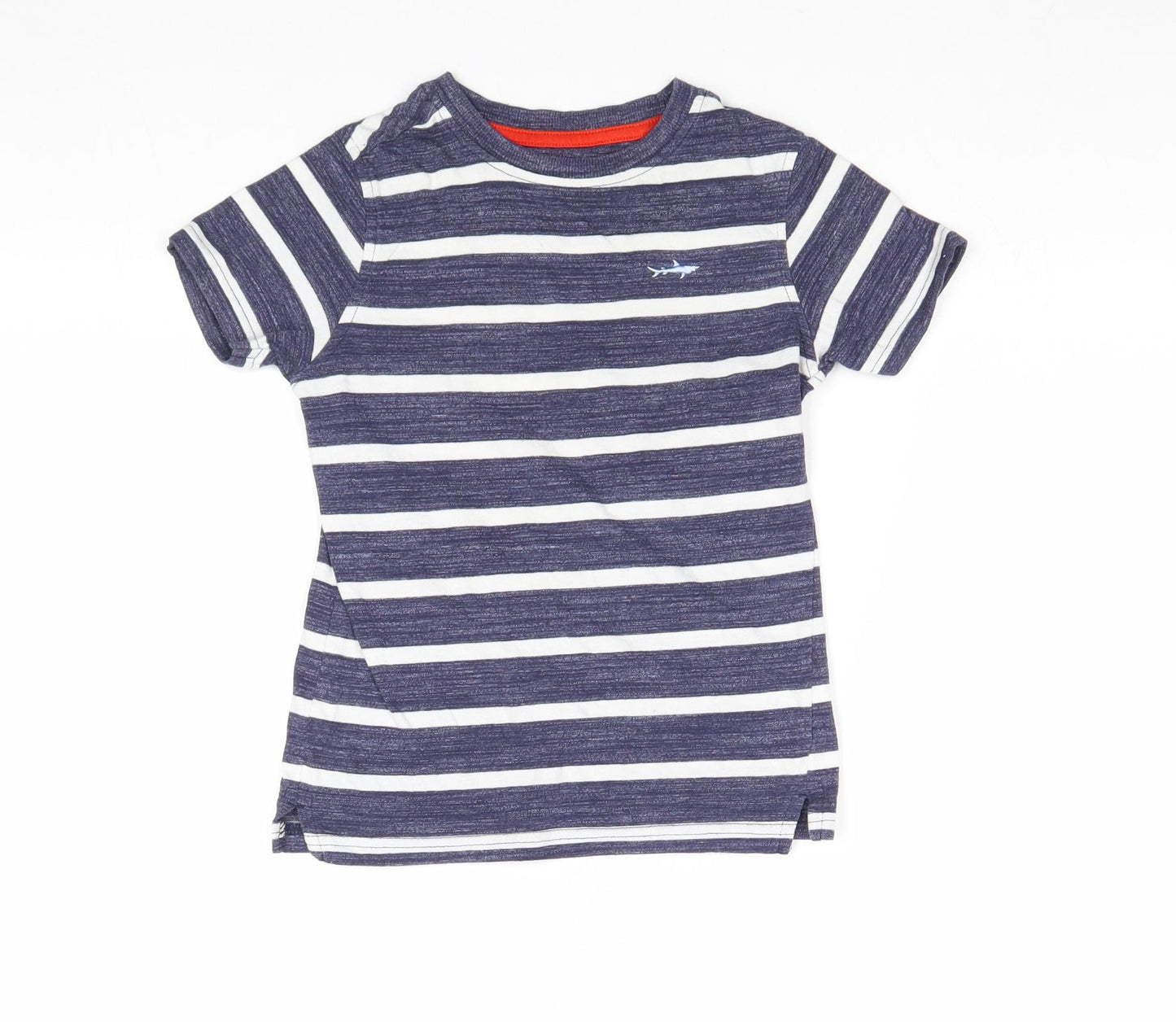 George Boys Blue Striped Cotton Pullover T-Shirt Size 5-6 Years Round Neck Pullover