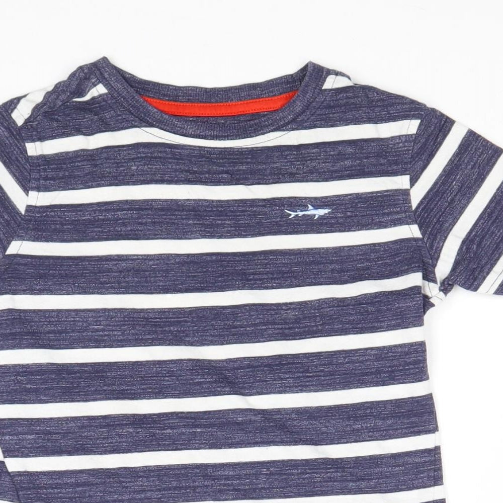 George Boys Blue Striped Cotton Pullover T-Shirt Size 5-6 Years Round Neck Pullover