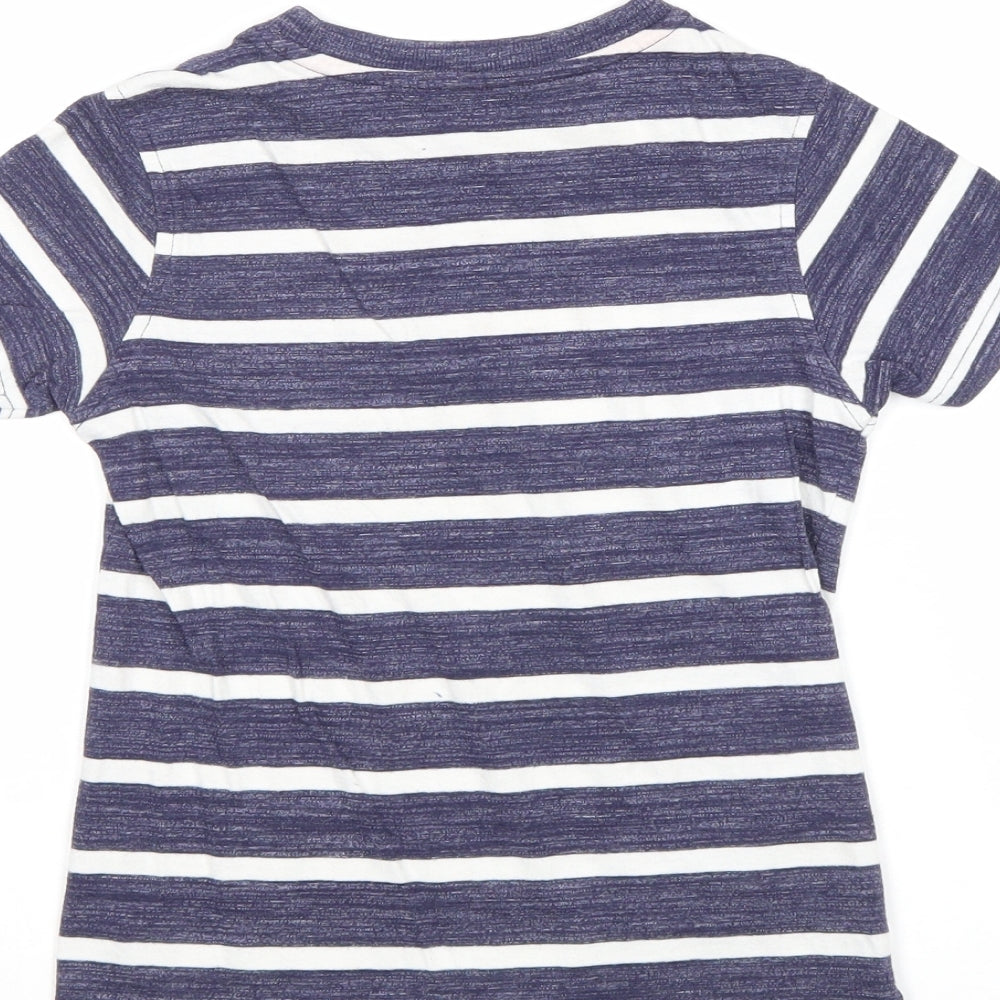 George Boys Blue Striped Cotton Pullover T-Shirt Size 5-6 Years Round Neck Pullover