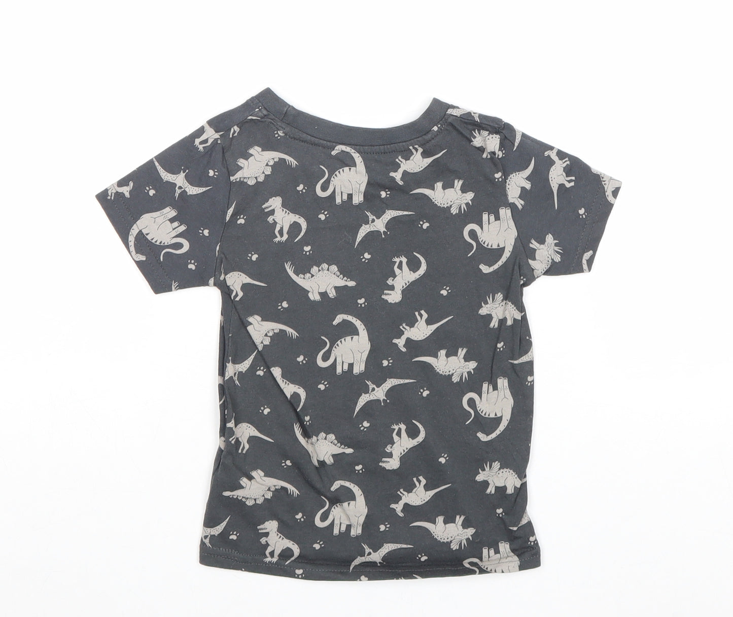 Primark Boys Grey Geometric 100% Cotton Basic T-Shirt Size 12-18 Months Round Neck Pullover - Dinosaur