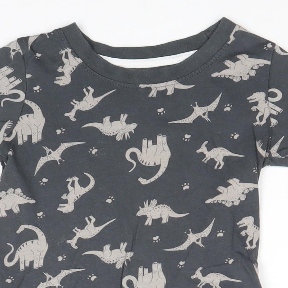 Primark Boys Grey Geometric 100% Cotton Basic T-Shirt Size 12-18 Months Round Neck Pullover - Dinosaur