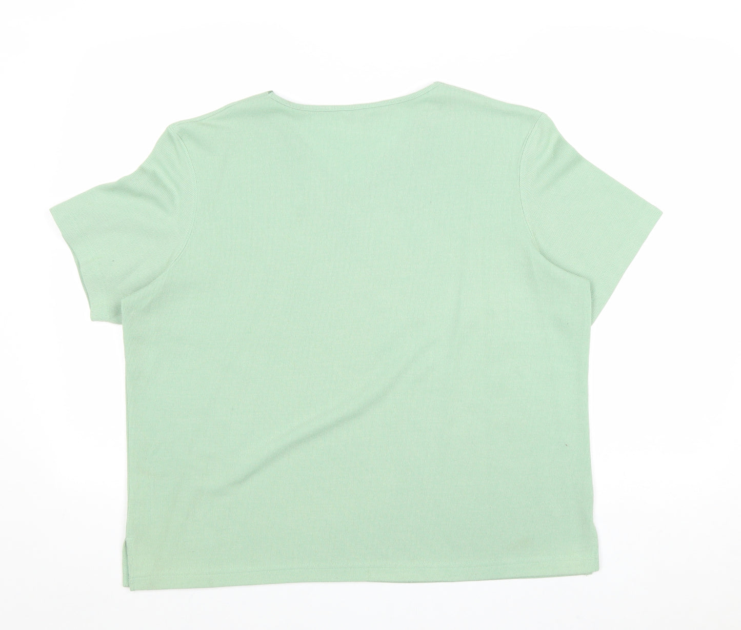 Editions Womens Green Polyester Basic T-Shirt Size 18 V-Neck - Floral Detail