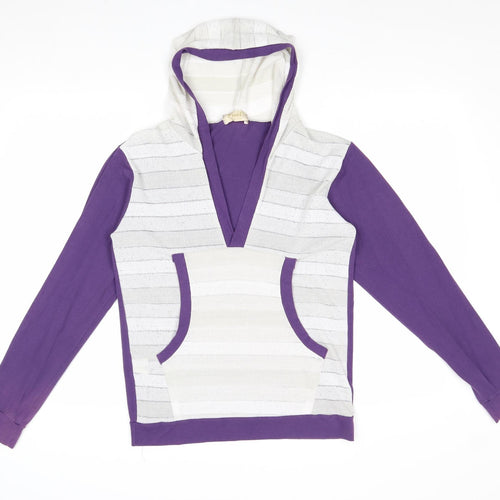 Fuel Womens Purple Striped Polyester Pullover Hoodie Size L Pullover