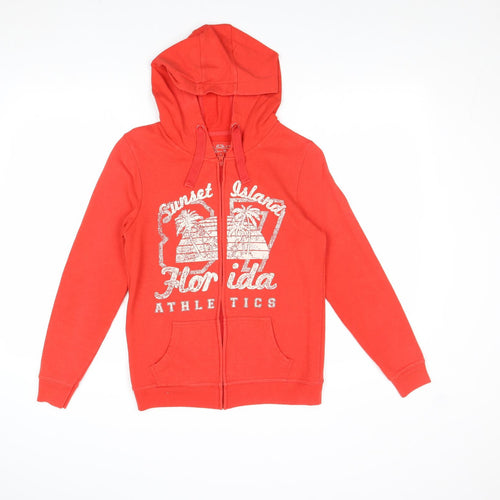 Denim & Co. Womens Red Cotton Full Zip Hoodie Size 8 Zip