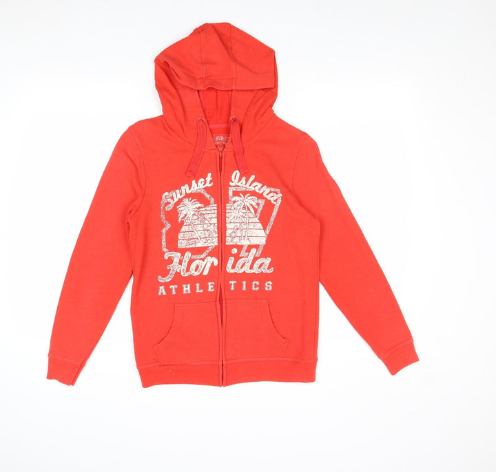Denim & Co. Womens Red Cotton Full Zip Hoodie Size 8 Zip