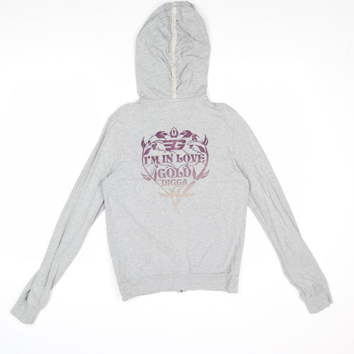 Golddigga Womens Grey Cotton Full Zip Hoodie Size 8 Zip