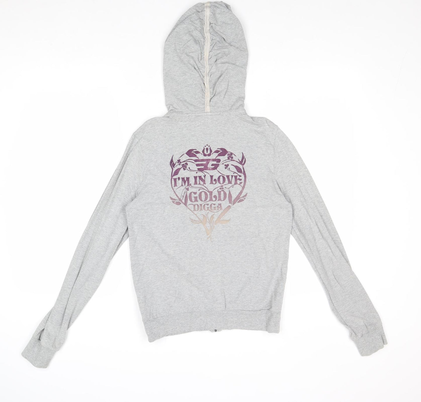 Golddigga Womens Grey Cotton Full Zip Hoodie Size 8 Zip