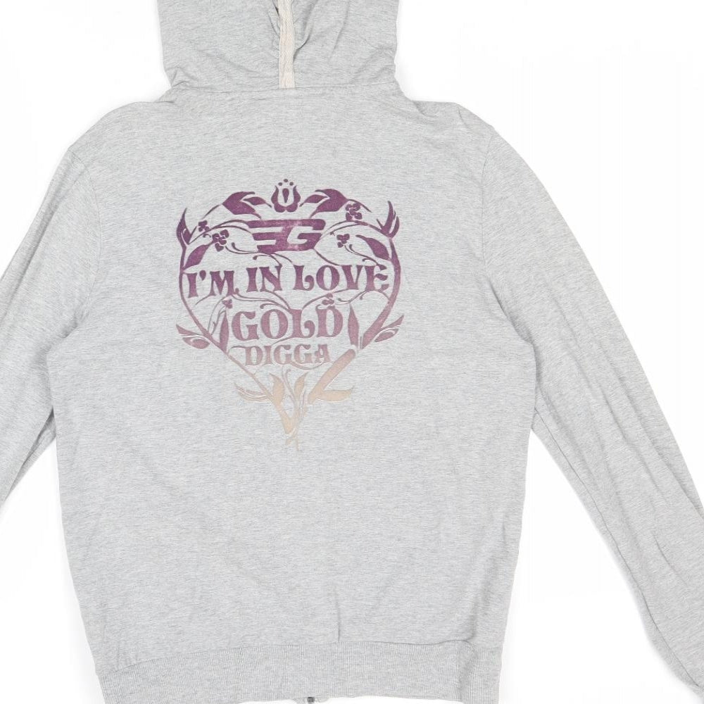 Golddigga Womens Grey Cotton Full Zip Hoodie Size 8 Zip