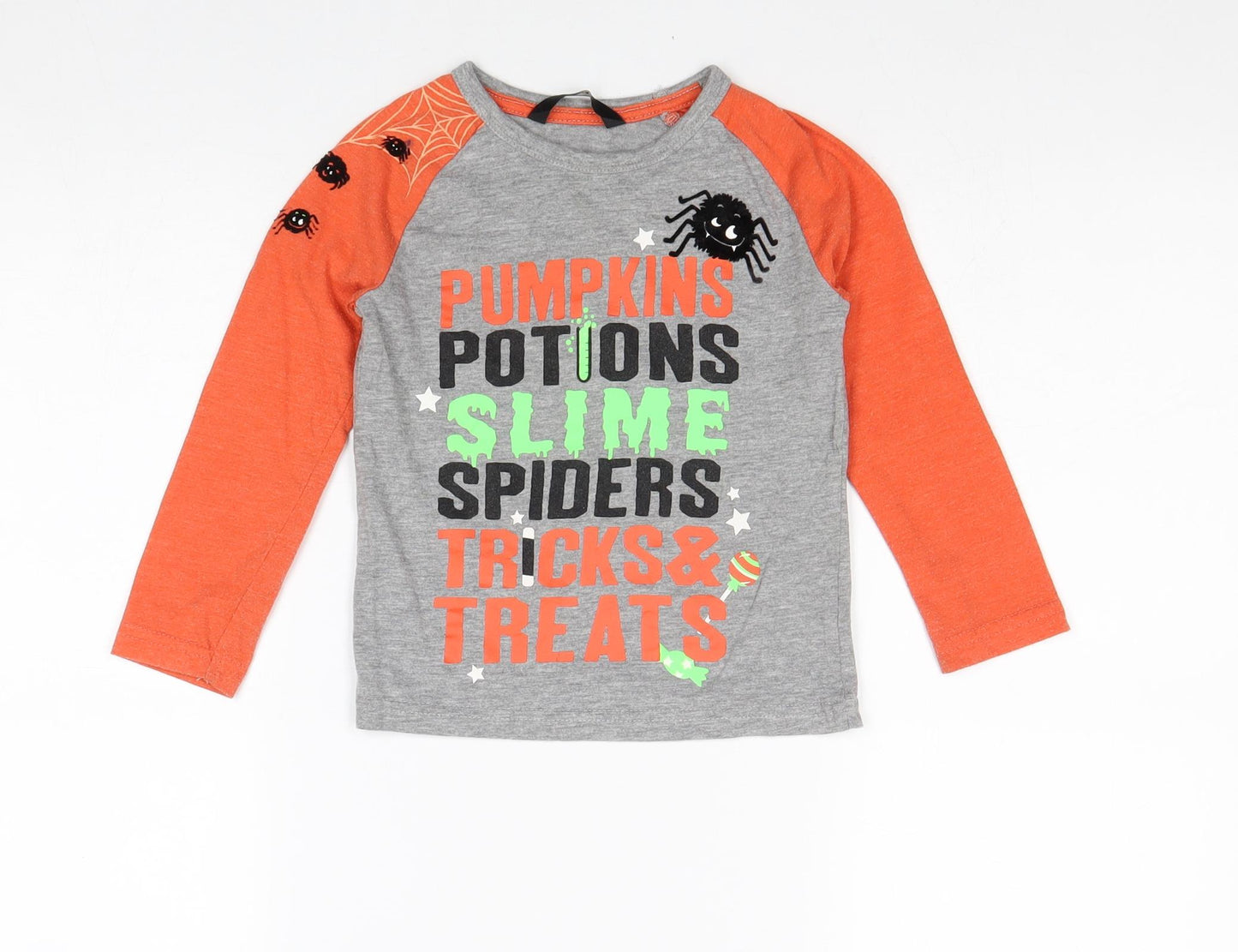 George Boys Grey Colourblock Cotton Pullover T-Shirt Size 2-3 Years Round Neck Pullover - Halloween