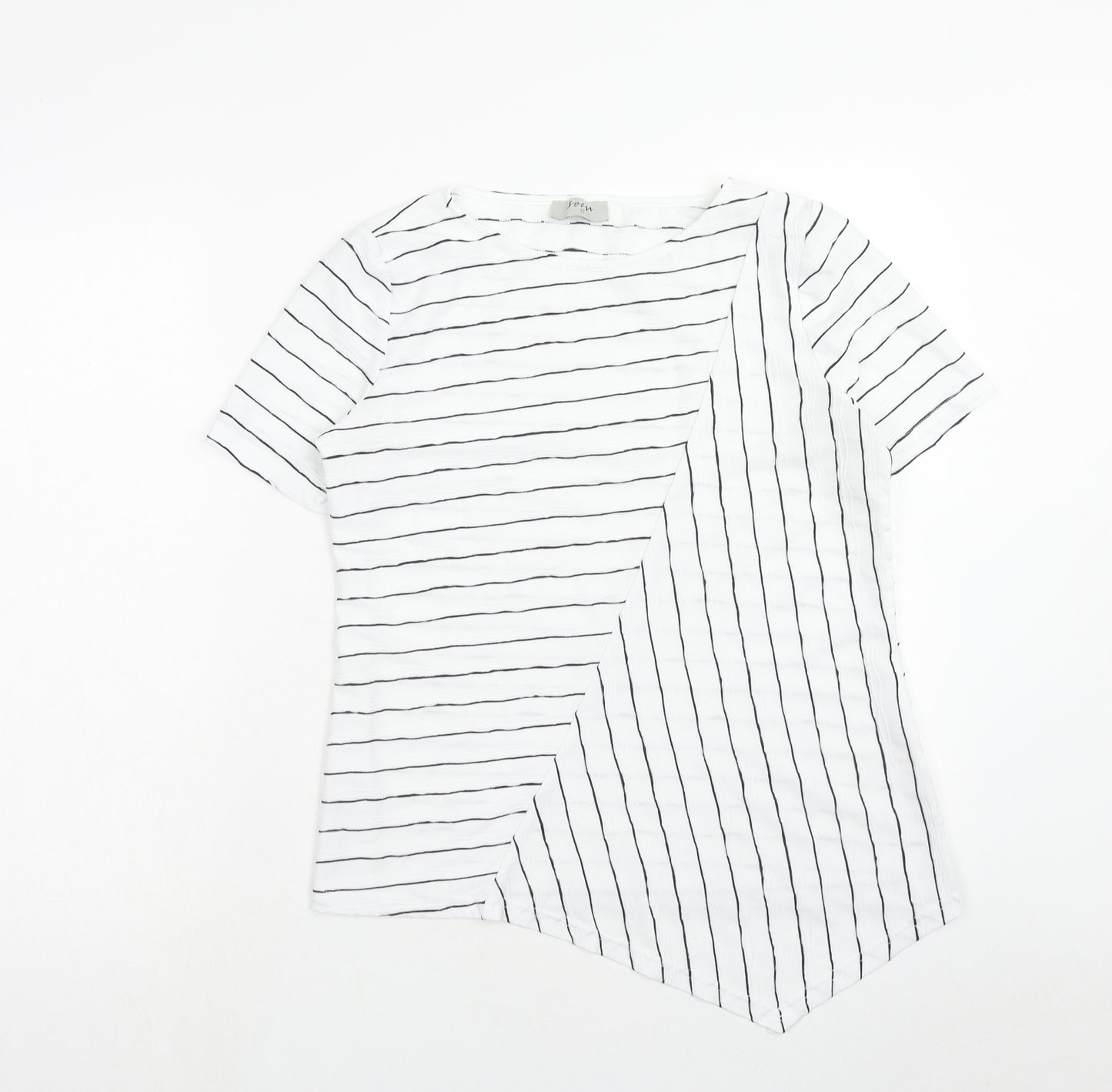 Matalan Womens White Striped Polyester Basic T-Shirt Size 12 Boat Neck - Asymmetric