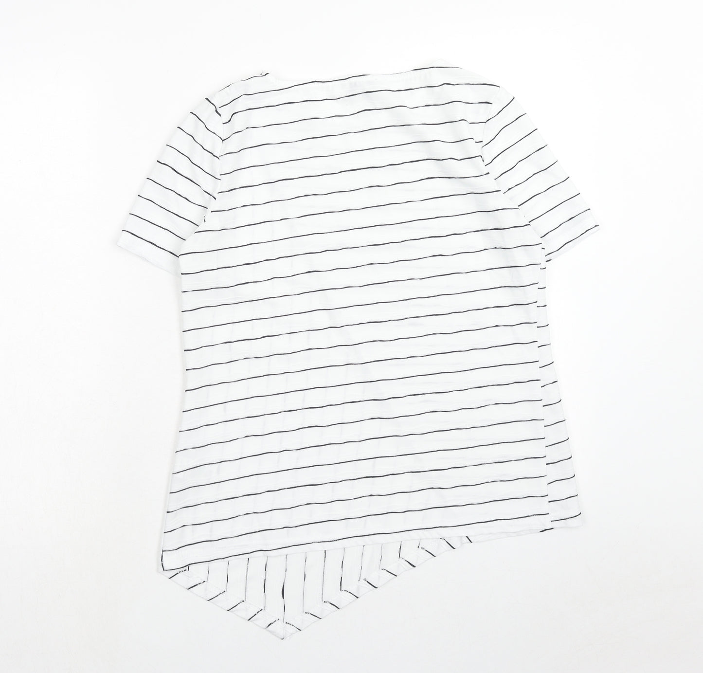 Matalan Womens White Striped Polyester Basic T-Shirt Size 12 Boat Neck - Asymmetric