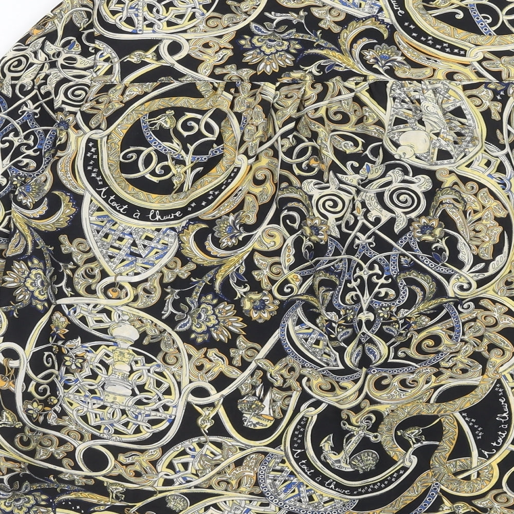 H&M Womens Black Geometric Polyester Basic Button-Up Size 12 Collared