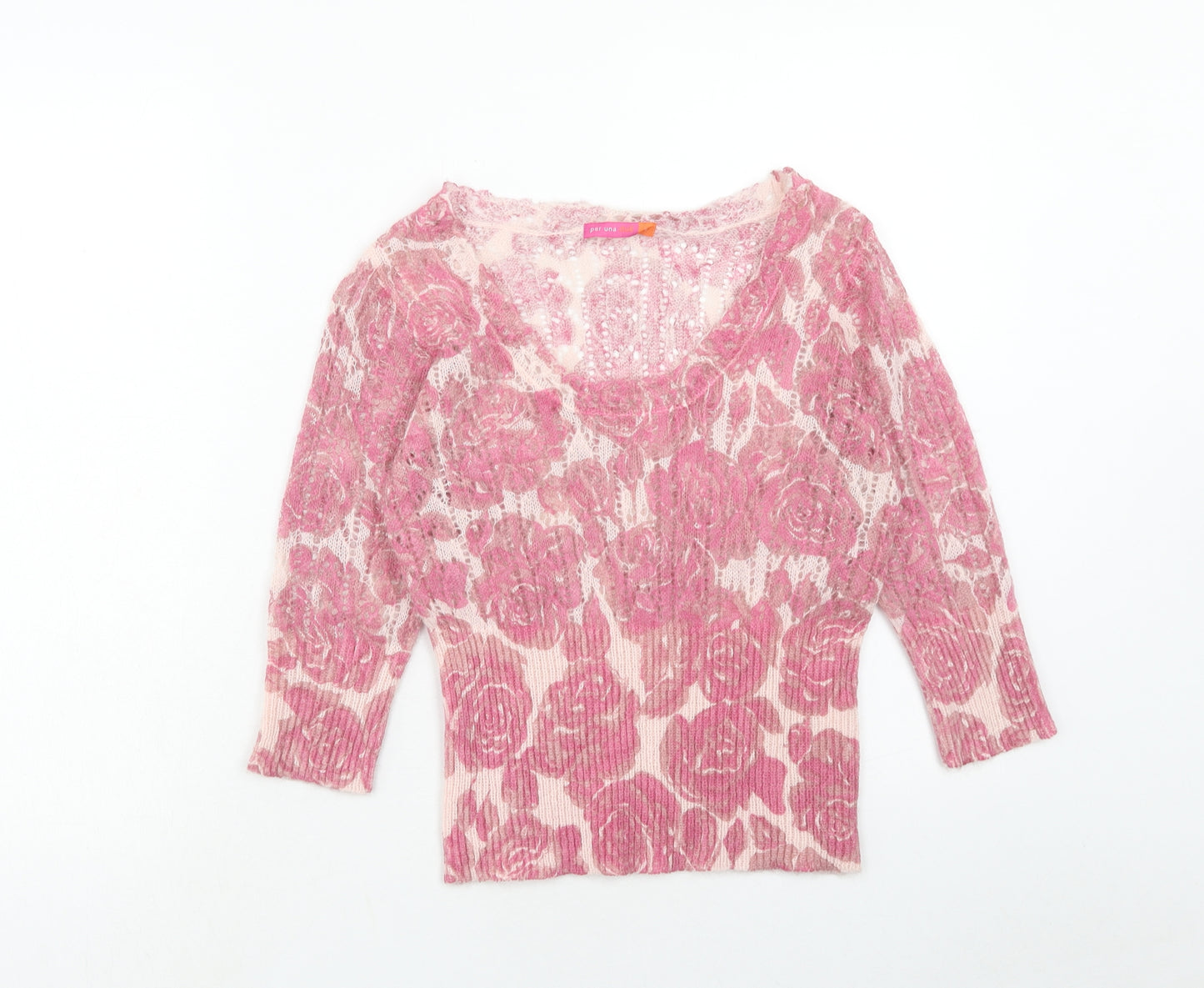 Marks and Spencer Womens Pink Round Neck Geometric Acrylic Pullover Jumper Size S