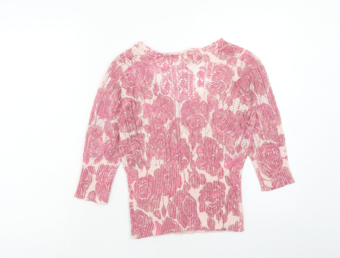 Marks and Spencer Womens Pink Round Neck Geometric Acrylic Pullover Jumper Size S