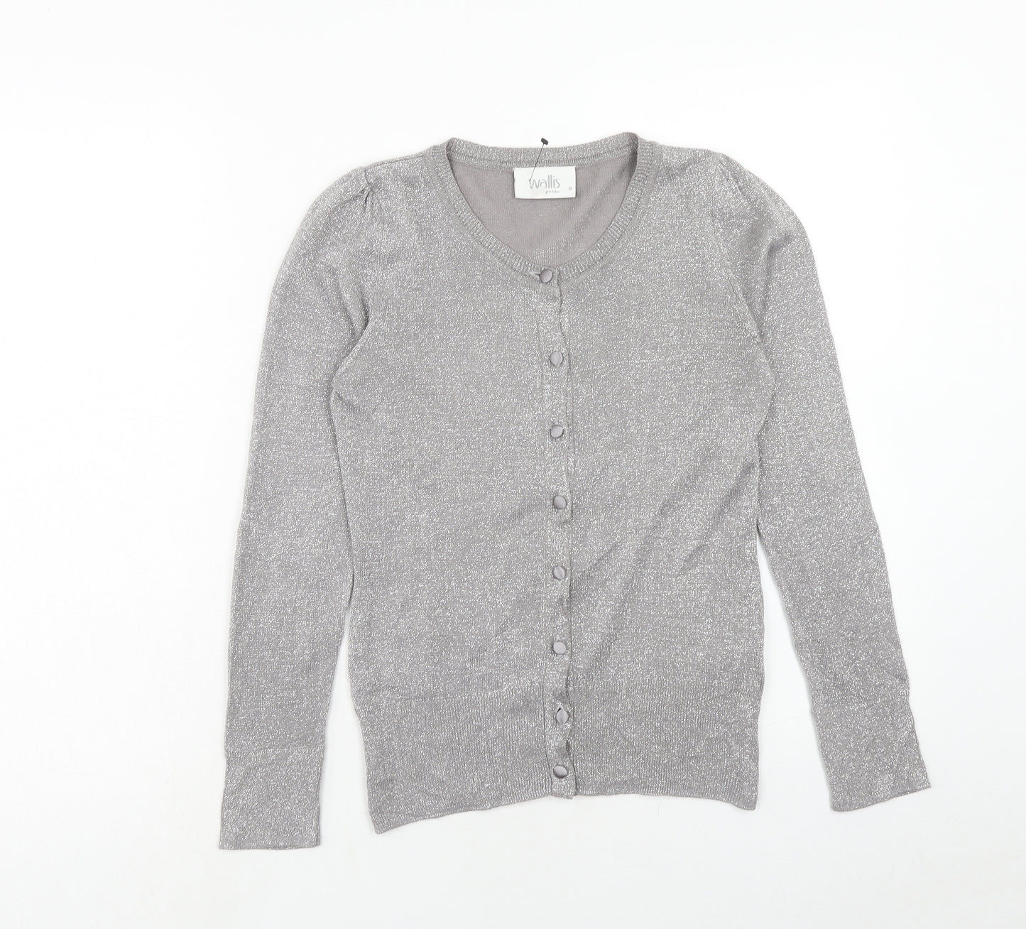 Wallis Womens Grey Round Neck Geometric Acrylic Cardigan Jumper Size 8