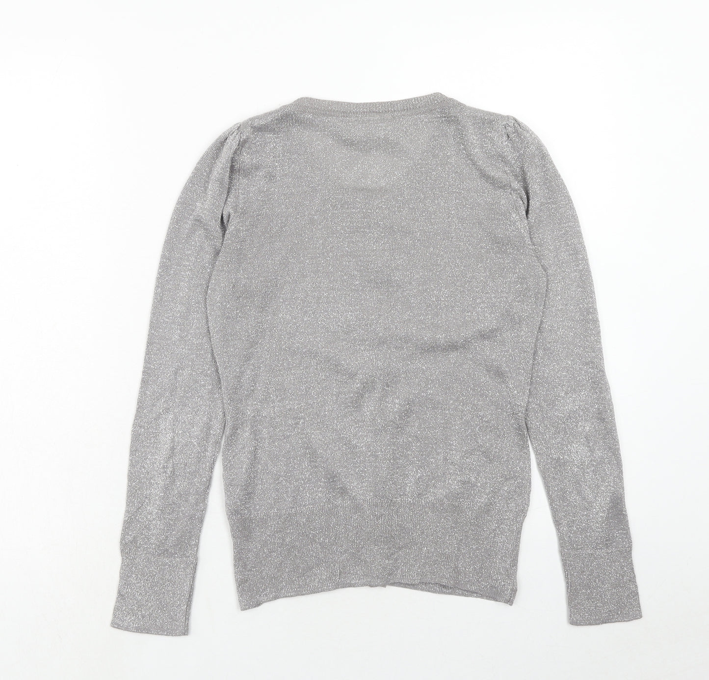 Wallis Womens Grey Round Neck Geometric Acrylic Cardigan Jumper Size 8