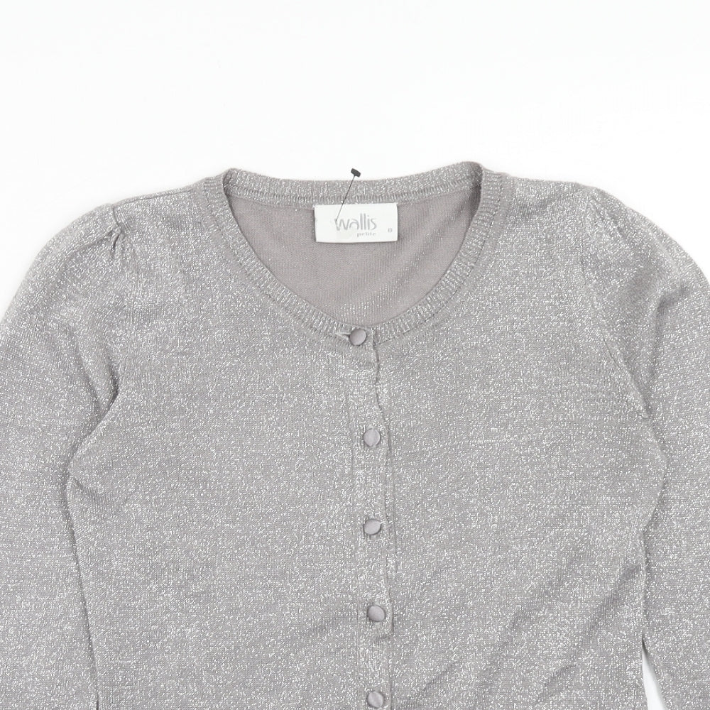 Wallis Womens Grey Round Neck Geometric Acrylic Cardigan Jumper Size 8