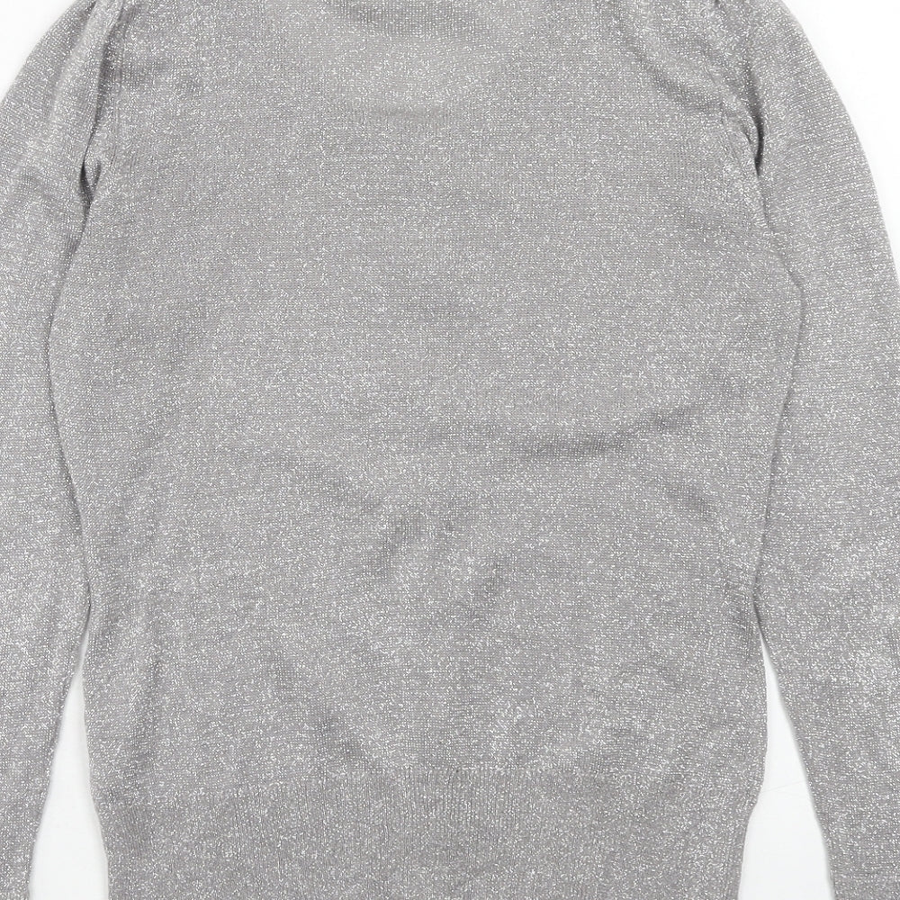 Wallis Womens Grey Round Neck Geometric Acrylic Cardigan Jumper Size 8